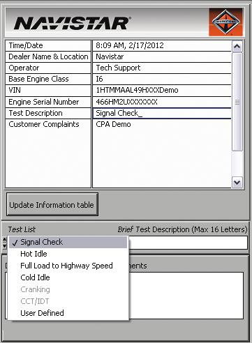 WHILE PERFORMING TESTS WITH THE CPA TOOL AND ITS SOFTWARE, UTILIZE THE BRIEF TEST DESCRIPTION BOX TO ADD ANY ADDITIONAL INFORMATION THAT MAY ASSIST TECHNICAL SERVICES.