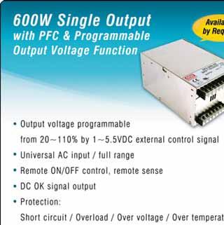 5VDC external control signal (SPV-150/300) Output voltage programmable from 20~120% by 1~6VDC external control signal (SPV-1500) Forced air cooling by built-in DC fan with fan speed control Cooling