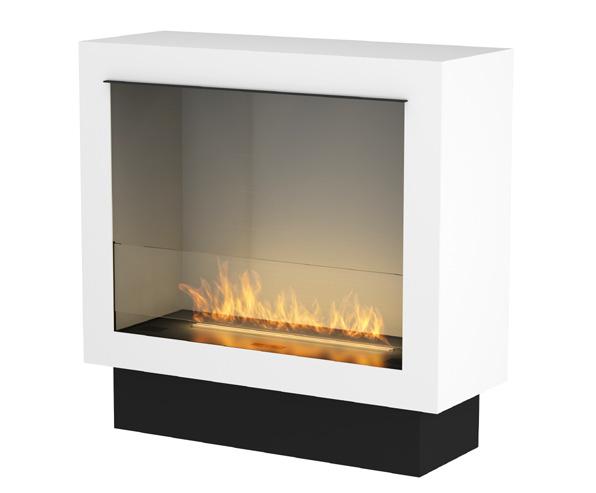 Prime Box Free standing Glass enclosed 2 levels of flame height Remote control BLACK POWDER COATED STEEL MDF LACQUERED Product