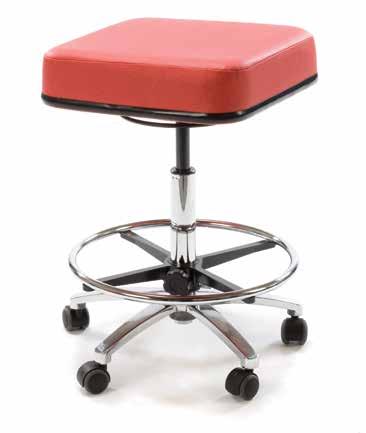 Round medical stool - high model Height range 54cm to 74cm Foot support ring fitted as standard.