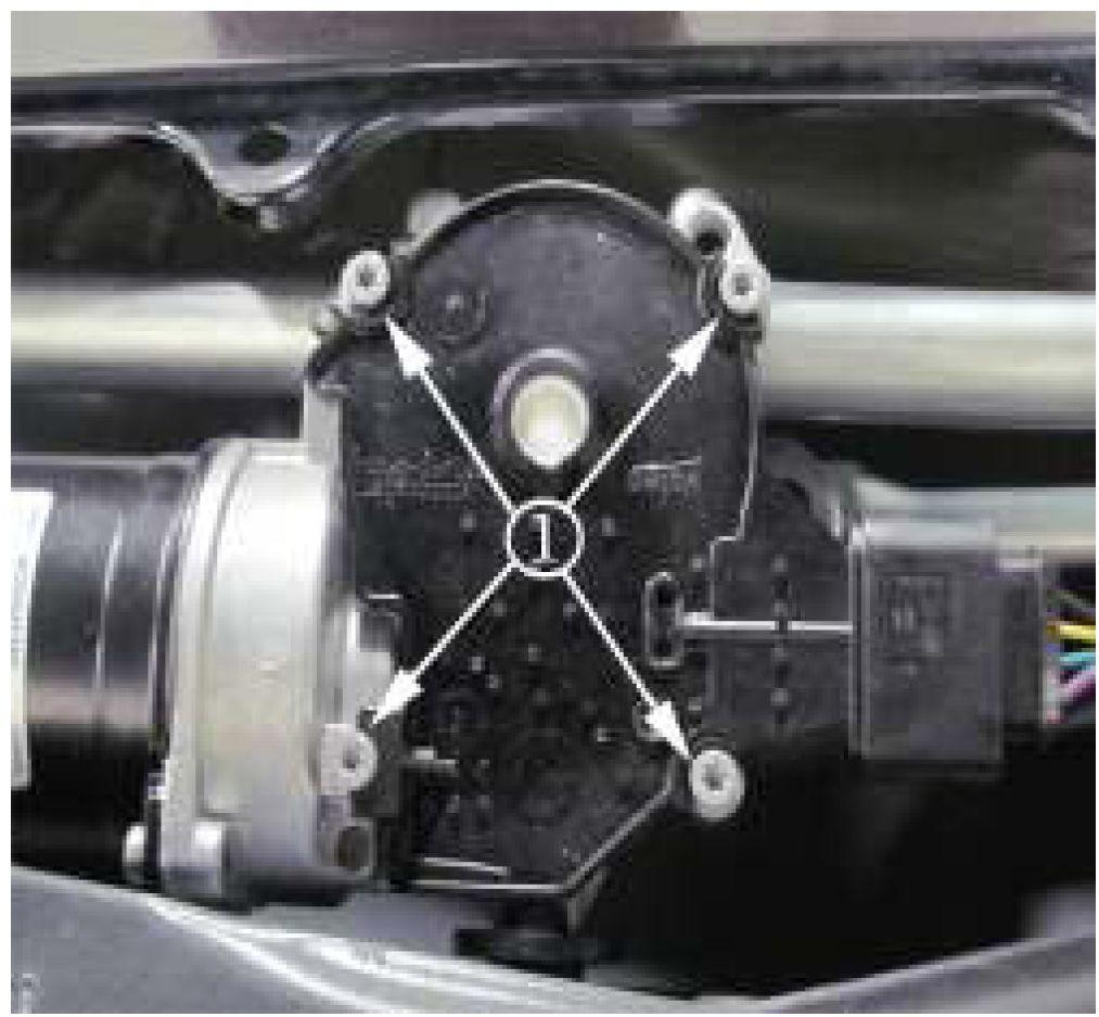 5. Remove the 4 wiper motor cover fasteners (1). 6.