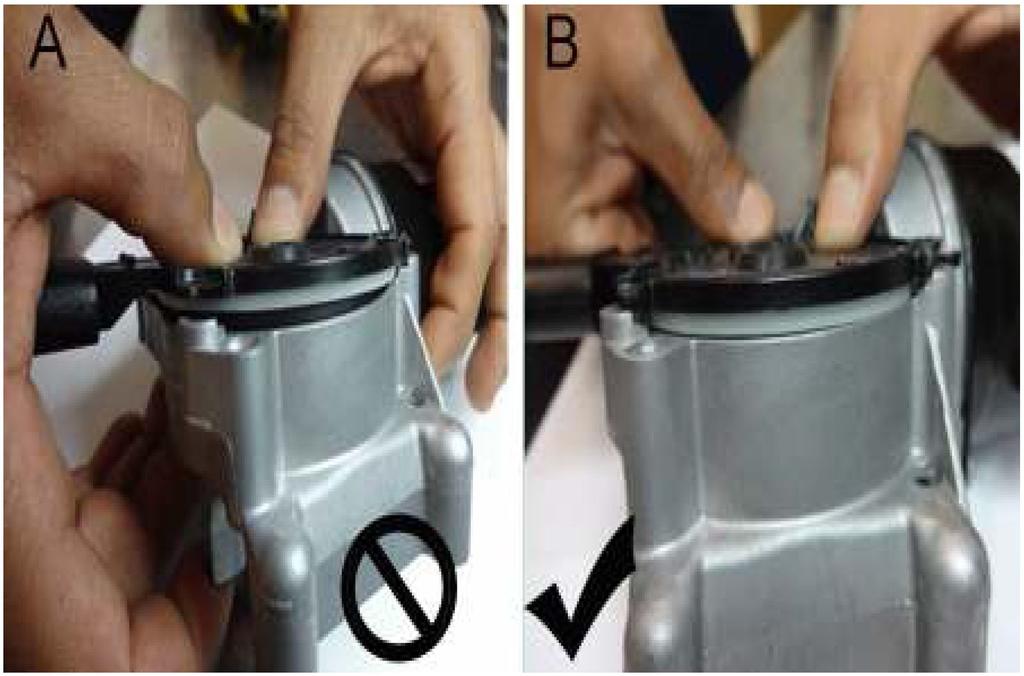 10. Verify the cover lays flat on the motor assembly as shown in picture B. 11. Tighten the 4 wiper motor fasteners (1) in a "X" pattern to 3.5 Nm (31 in lb).