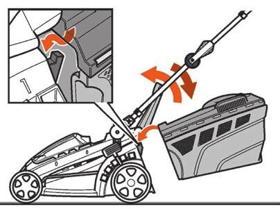 Attaching the grass catcher (see Figure 7). Lift the discharge flap.