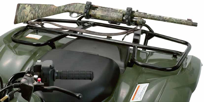 ATV GUN RACK > One mounting block allows you to put this rack anywhere on your ATV s rack or rail > Two gun holders can slide to the correct width for a custom fit >