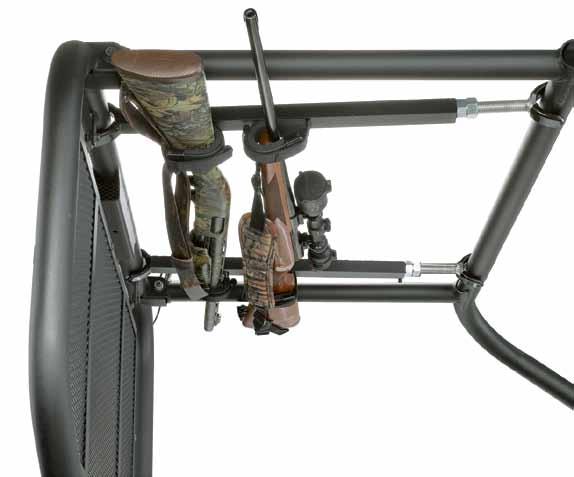 Holds two guns securely in the inside roof area of the UTV >Unique mounting system installs in just minutes without drilling or bolting > Features super-soft rubber gun clips that provide easy access