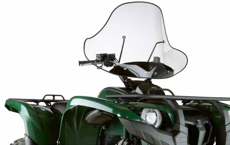 100 polycarbonate material > Rigid, four point mounting hardware with breakaway design > Quick disconnect handlebar clamps for