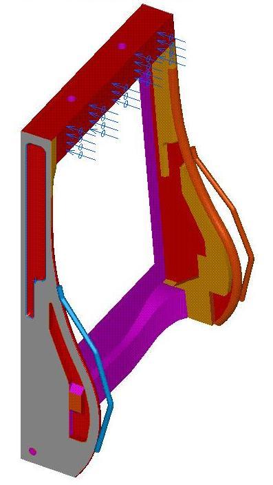 Figure 1-2: Geometric and Finite Element Model of Reference Backrest with load applied on the top cross member simulate ECE R17 moment test, from [8,9]. 1.2 Thesis Objective and Outline The objective of the work is to accurately simulate the moment test on the reference automotive front seat in accordance with ECE R17.