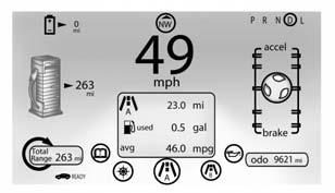 Instruments and Controls 5-13 Fuel Gauge Driver Efficiency Gauge brake: If the ball turns yellow and travels below the center of the gauge, braking is too aggressive to optimize efficiency.