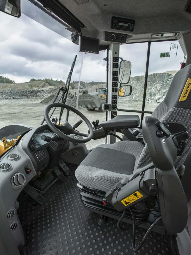 Volvo cab The spacious ROPS/FOPS certified cab provides a comfortable operating environment with ergonomically placed controls