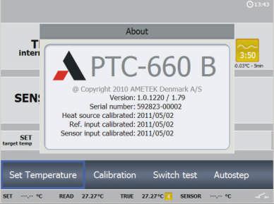 4.14 About the calibrator Information about the calibrator can be viewed using the About