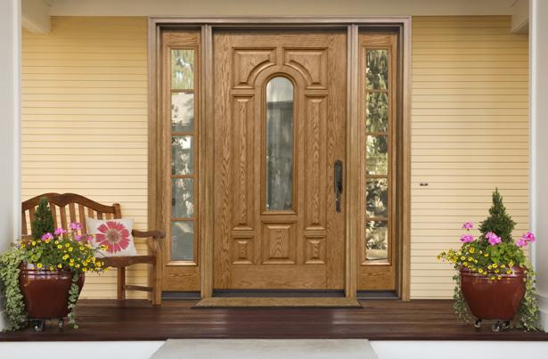 OAK 8 PANEL DOORS 33 3-0 x 6-8 O293 Traditional Oak Eight Panel Entry System with Two O288 Sidelites with SDL 6-8 & 7