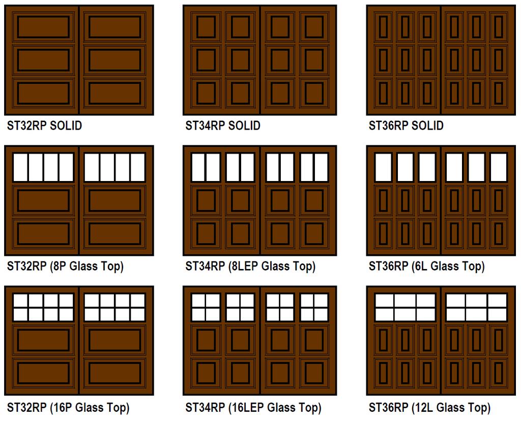 VINTAGE RAISED PANEL all wood, true rail and stile construction, hemlock, fir or mahogany Vintage Series 3-Section Carriage Door Models (special configurations available) Our Vintage Series raised