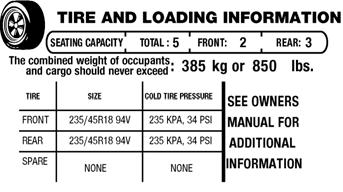 Certification label. Tire and Loading Label Information Example: E188928 The system is located in the floor of the cargo area.
