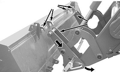 Rotate lever rearward t olock latch in unlatched position. B 4. Start tractor engine.