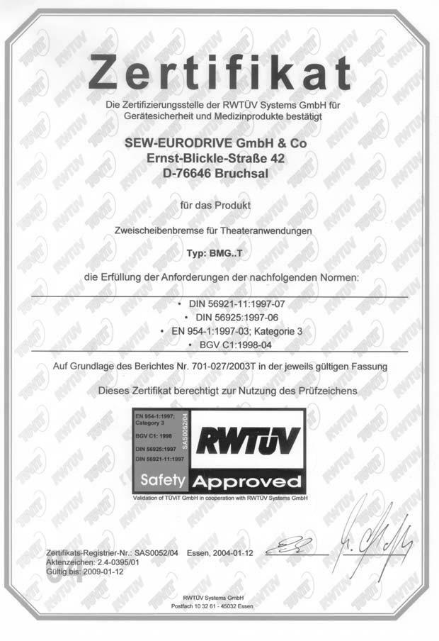 Certificate 3 Safety and warning instructions 3 Certificate The following certification is available for the BMG.