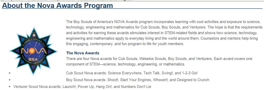 Electronics 5,6 Chemistry 3,5,7 Electricity 3,4,10 Geocaching 3,4,5,6 Energy 7,8 BSA Nova: BSA Nova is a new Awards Program featuring STEM