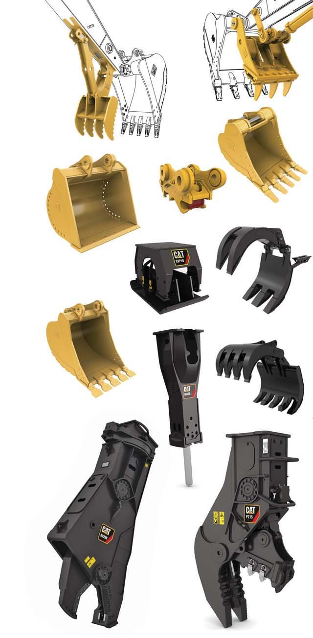Work Tools Dig, hammer, rip, and cut with confidence An extensive range of Cat Work Tools for the 320E LRR includes buckets, compactors, grapples, scrap and demolition shears, multi-processors,