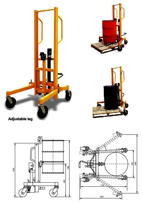 Drum Truck 4 Ergonomic Drum Handler Heavy-Duty Ergonomic lifts,transport,and places poly, steel, or fiber drums on or off pallets. A spring-load clamp securely holds any rimmed drum.