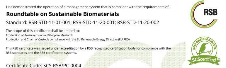 Sustainable One of four crops certified by RSB