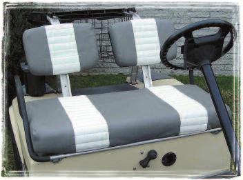 CUSTOM DESIGNED TO FIT ALL SEATS PREMIUM HAND SEWN VINYL CHOOSE FROM 10 COLOR COMBOS SEAT-3005 Grey/White on Club Car Old