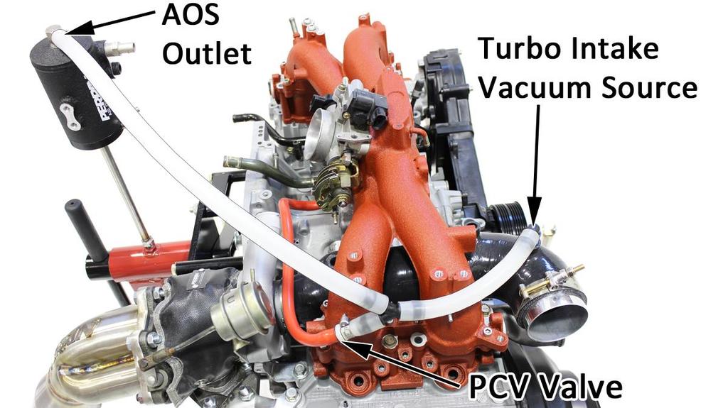 It can be located close to intake manifold or right at AOS outlet and it will not affect how system works. Above diagram shows 04-07 WRX and 04-13 STI setup.