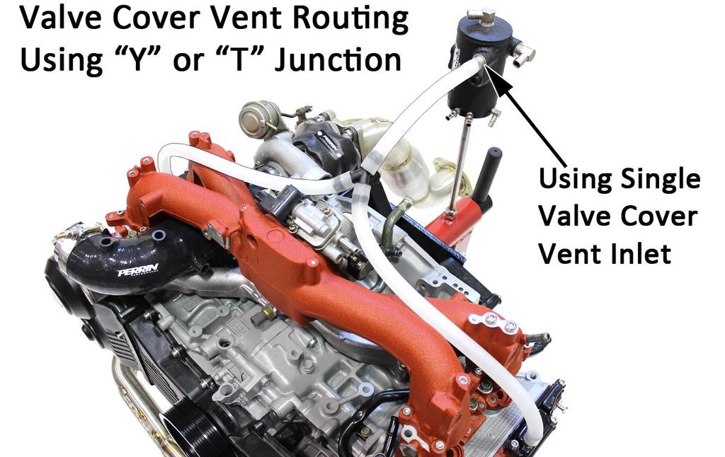 e. If you are connecting each valve cover vent to the AOS using a supplied Tee or Y fitting, install (1) supplied 1/2 barbed 3/8NPT straight fitting into one of the AOS valve cover vent inlets.