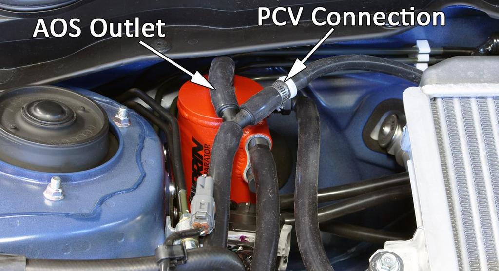 Picture shows Y junction installed at AOS, and PCV location. PCV location does not need to be this close to AOS. h.