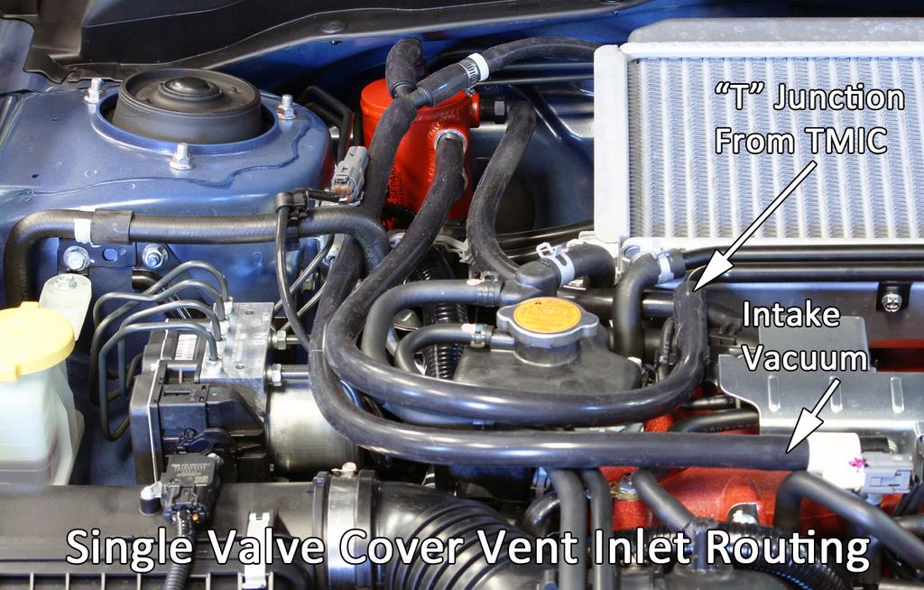The above setup shows a simple setup that uses the OEM valve cover vent piping that bolts to the top mounted intercooler. f.
