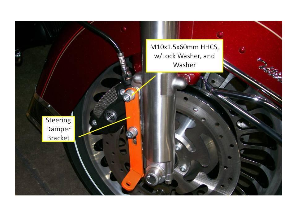 k. Attach the mount bracket for the steering damper onto the sidecar by using the 1/2-20 HHCS w/washers and nylock nut.