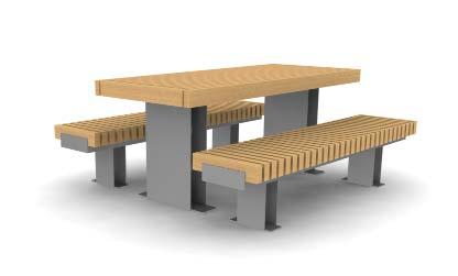 RAILROAD TABLES Tables for a coordinated scheme RailRoad tables are designed to complement the seating range, with heavy duty iroko timber slats fixed to tough galvanised steel support structures.