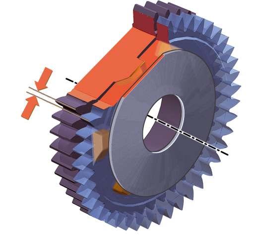S467_007 Disc spring This rotational movement offsets the teeth of both spur gear parts and