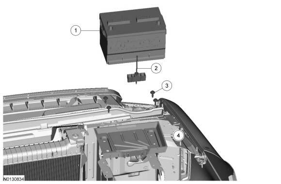 414-01 Battery, Mounting and Cables 2015 E-Series REMOVAL AND INSTALLATION Procedure revision date: 08/11/2014 Battery and Battery Tray Exploded View, Primary 1 10655 Battery 2 10B684 Battery