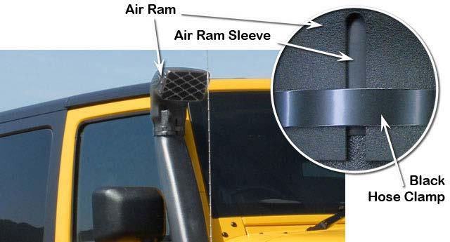 Align the air ram assembly and tighten the black hose clamp (Item 16). It is the installer's responsibility to ensure that all connections are watertight.