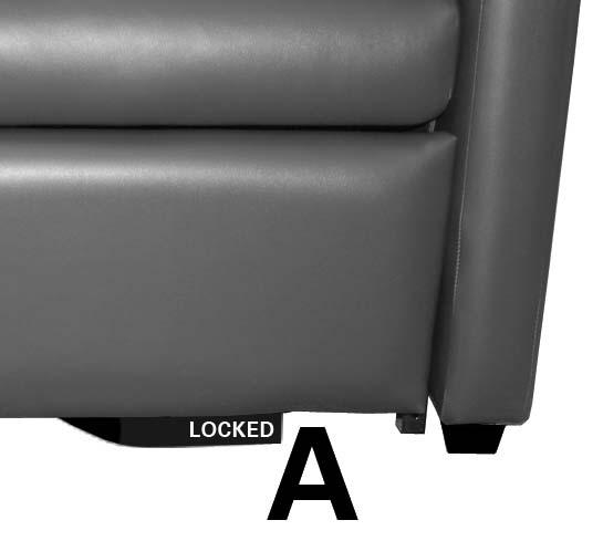When central-lock is engaged, caster wheels will NOT roll and caster will NOT swivel. From the REAR of chair 1. TO LOCK REAR CASTERS: Press down on central-lock lever (A).