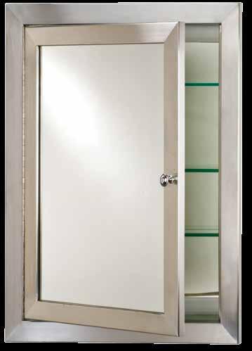 The Metro Stainless Steel Framed Medicine Cabinets Available in (P) or Satin (S) finishes or Optional Surface Mount Kit* 3 High- 3/8 Adjustable Tempered Glass