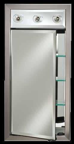 Single Door w/integral Lighting Contemporary (LC) or Traditional (LT) Traditional (LT) Light Hardware available in: (BR), (CR) or (SN) finishes Standard ¾ Front Mirror Up to 60 Watts per socket or