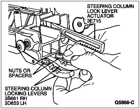 Page 14 of 23 9. Place two nuts or spacers to hold steering column lock left hand lever and steering column locking lever (RH) away from steering actuator housing. 10.