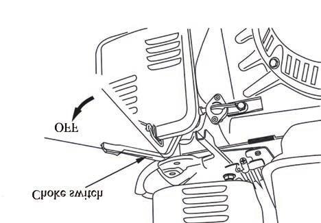 Gasoline Engine» Operator s Manual OPERATION STARTING ENGINE 1. To start a cold engine, move the choke lever to the OFF position. To start a warm engine, turn the choke lever to the ON position.