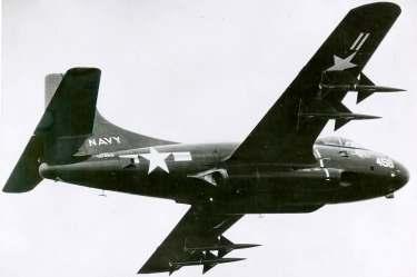 F3D Douglas Skynight span: 50', 15.24 m length: 45'6", 13.87 m engines: 2 Westinghouse J34-WE-24 max. speed: 600 mph, 965 km/h (Source: John Voss, via 1000aircraftphotos.