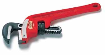 Heavy-Duty Pipe Wrenches Straight Pipe Wrench Sturdy, cast-iron housing and I-beam handle with full floating forged hook jaw, featuring self-cleaning threads with replaceable hook and heel jaws.