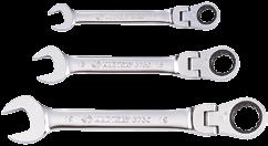 Flexible Speed Wrench 3730 M Flexible head, open end and ratchet rin - wrench Metric sizes from 8 to 19 mm Polished with chrome finish 5 ear action (72 teeth) H1 H2 373008M 8 16.2 16.7 4.3 6.5 127.