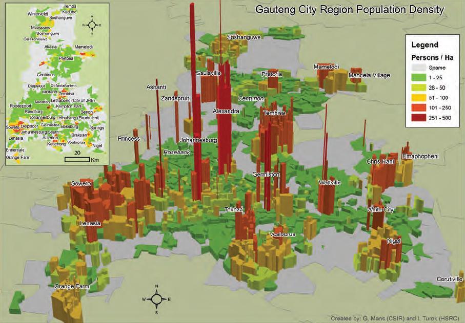 Variations in the low densities high density low income townships, low density suburbs and single family