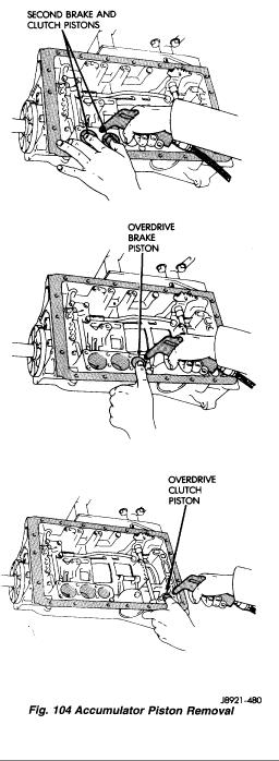 14. Remove valve body from case. Then remove accumulator springs, check ball, and spring (Fig. 103).