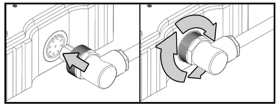2. Installation 2.1 Securing Tilt Sensor Module with Sensor Cord 1. Ensure the circular multipole connector is aligned to the receptacle on the sensor module as illustrated on Figure 4(a). 2. Secure the rotatable ring by turning it clockwise as in Figure 4(b).