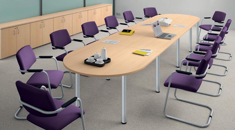 198 SharedSpaces / MeetingTables Modular tables > 25 mm thick melamine-faced high-density tops, with 2 mm thick impact-resistant ABS edge banding, finish matching the tops.