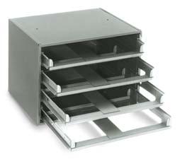 Rack for Metal Boxes Heavy-duty steel racks holds up to four (4) metal scoop boxes. Baked grey hammerstone finish. Order boxes separately. Weight (lbs.