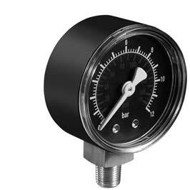 Preparation of compressed air 13 Pressure gauge, Series P1-ROU Port on bottom Background color: Scale color: White / Red Viewing window: Polystyrene Units: bar / Version Bourdon tube pressure gauge