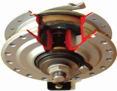 Differential gear box and Brake drums in Rear axle. A Crank handle is provided to demonstrate the model. The whole model is mounted on a sturdy iron frame.