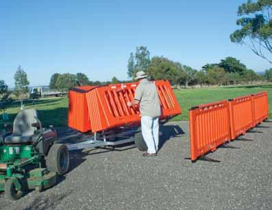 Q-Caddy is a rapid deployment crowd barrier system comprising 20 of our Crowd-Q portable interlocking fence panels on a purpose designed lightweight trailer.