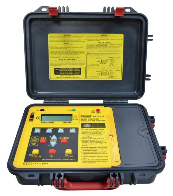 An ISO 9001:2008 Company 15KV HIGH VOLTAGE INSULATION RESISTANCE TESTER FEATURES : MODEL KM 7015 IN Microprocessor controlled Menu driven. Variable High Voltage : 500 V ~ 15 kv DC.